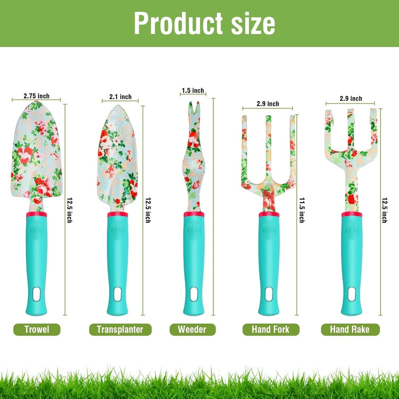 WANCHI Garden Tools Set 10 Piece Heavy Duty Floral Garden Tool Set Gardening Gifts for Women Men Birthday Rust-Proof Aluminum Garden Hand Tools Gardening Kit with Tote Bag Apron Glove - Image 3